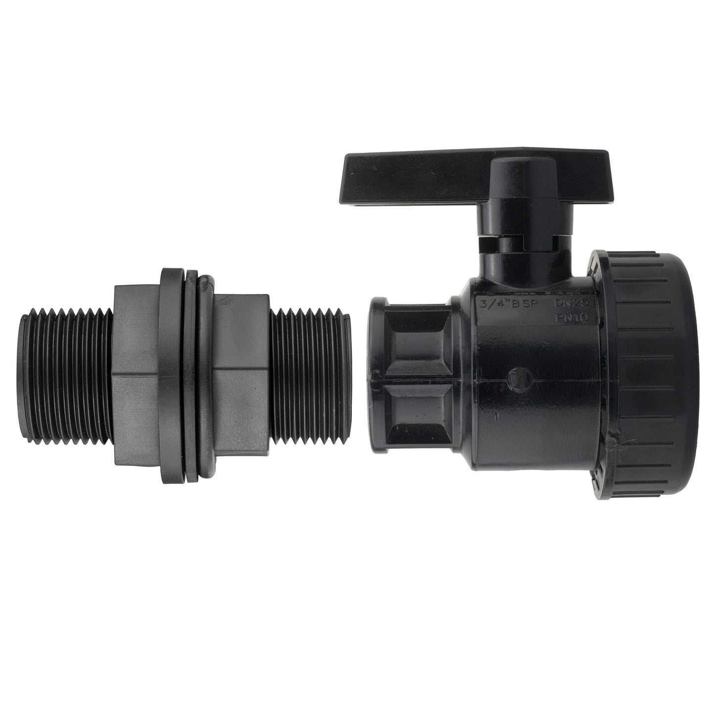 ¾” BSP Water Butt Fitting with ¾” BSPF Full Flow PP Valve