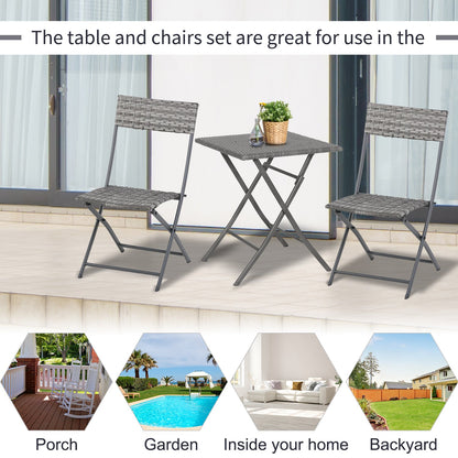 2 Seater Chair Bistro Set Garden Patio Table & Chair Black Rattan Furniture Grey