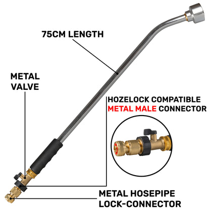 75cm Garden Watering Lance with Brass Valve and Quick Connect Hose Connector
