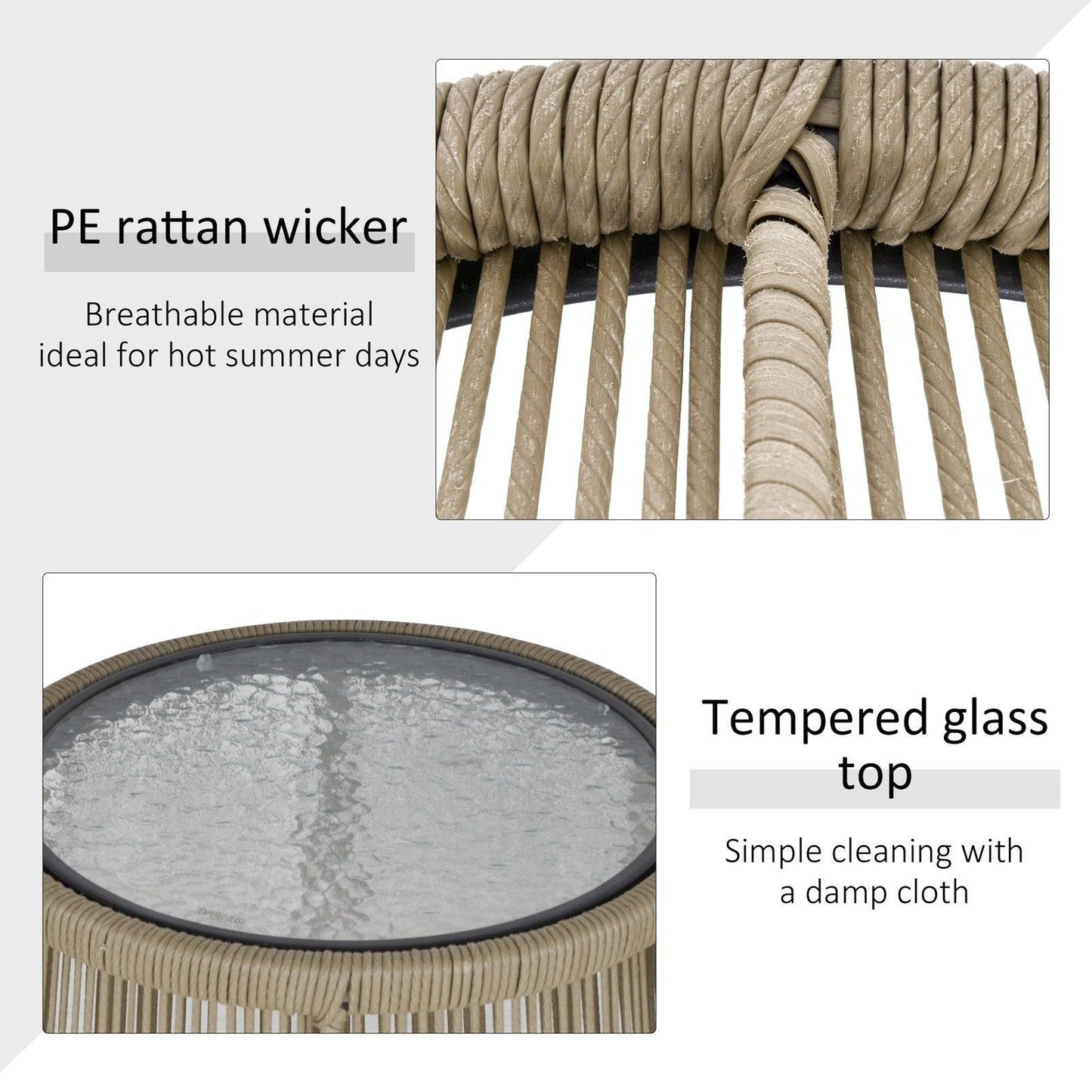 3-Piece PE Rattan Outdoor Conservatory Dining Set 2 Chairs Coffee Table Bistro Garden w/ Cushions Brown