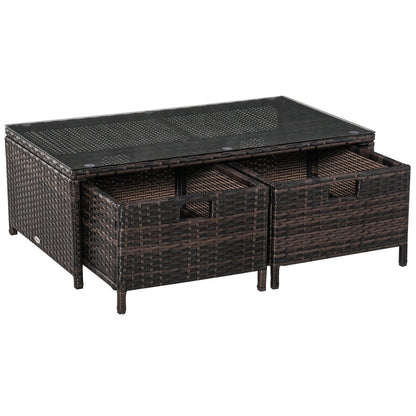 4-Piece Rattan Wicker Garden Furniture Patio Sofa Storage & Table Set w/ 2 Drawers Coffee Table