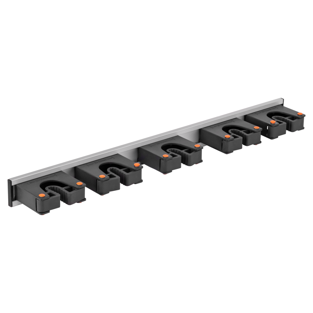 Wall Mount Tool Holder Rail - Gripper Design (5 Handles)
