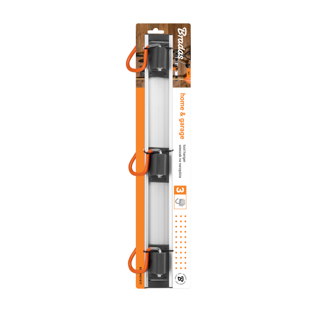 Wall Mount Tool Rack Rail with 3 x S Hanging Hooks