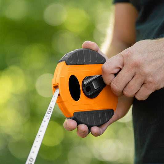 Fibreglass Coiled Tape Measure 13mm Wide Black/Orange (20m-50m)
