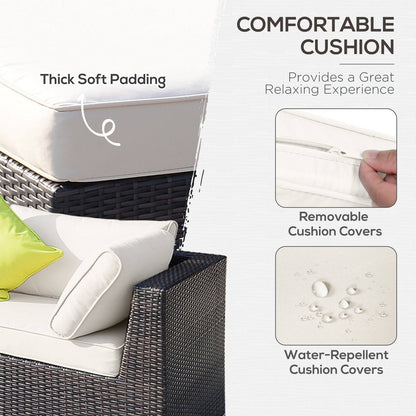 8-Pieces PE Rattan Corner Sofa Set with Thick Cushions