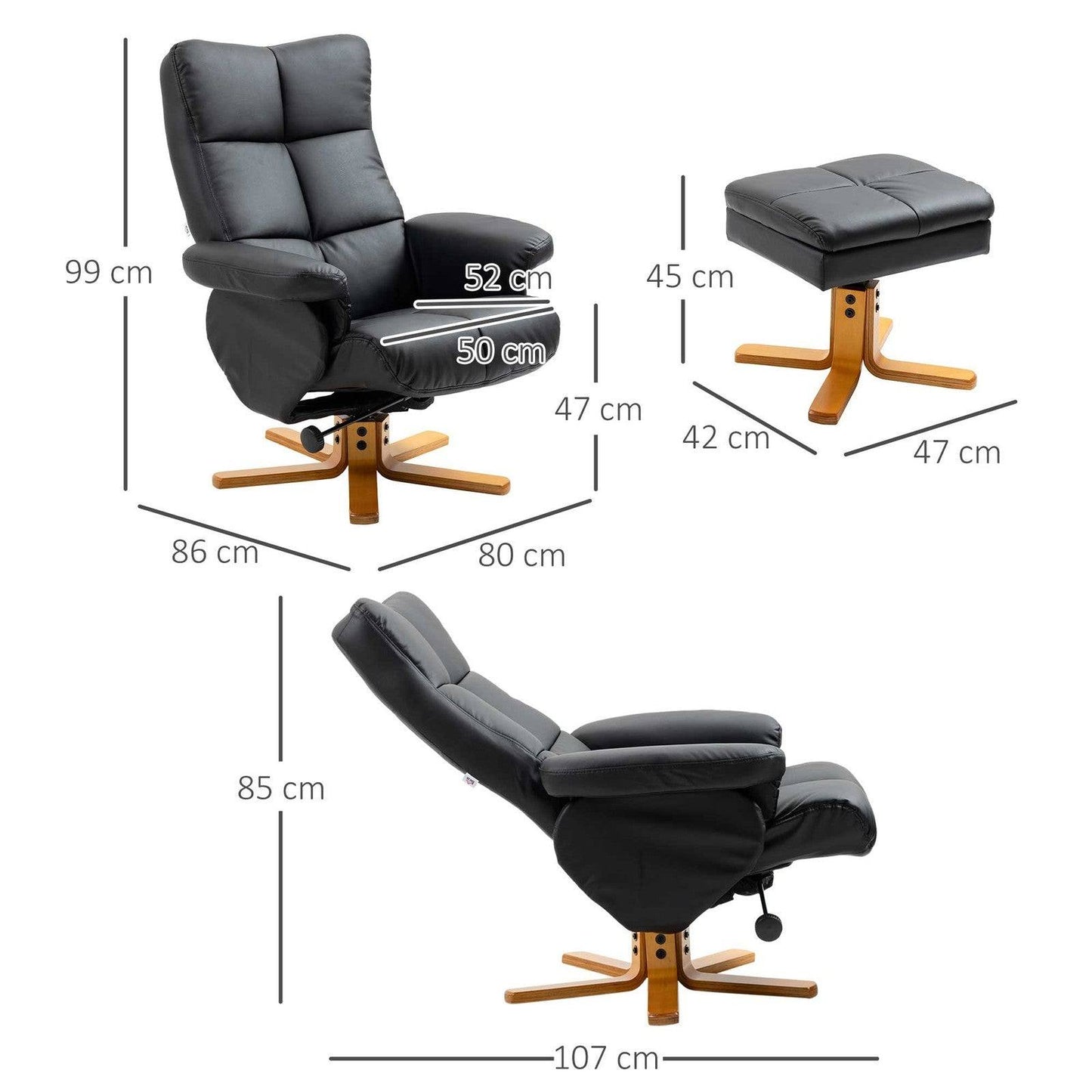 Homcom Faux Leather Swivel Recliner Chair with Footstool