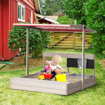 Kids Wooden Sandbox w/ Canopy