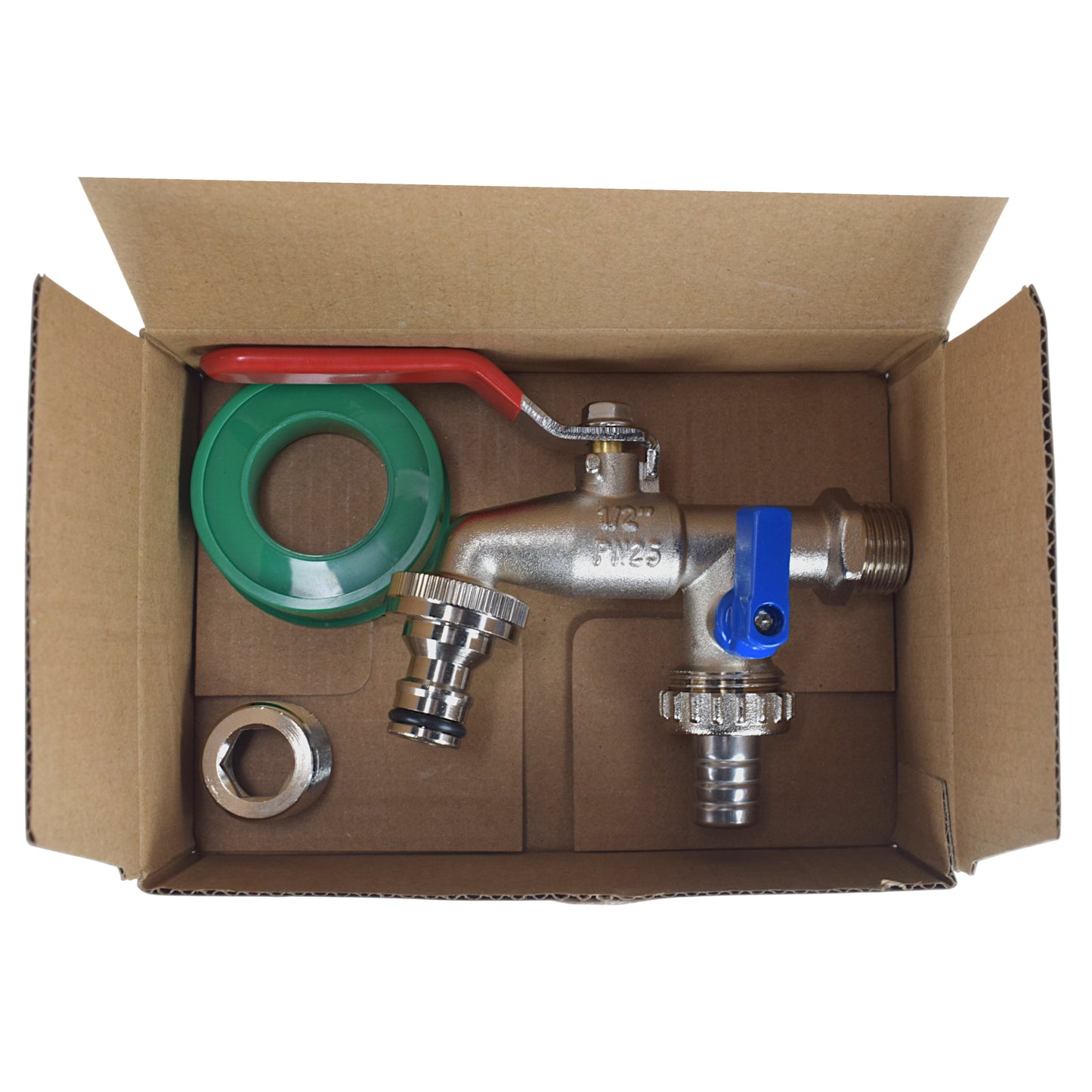 Double Lever Tap Kit with Barb/Quick Connect Outlet, 1/2" and 3/4" BSP Thread Inlet