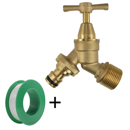 Brass Bib Tap Kit with Barb/Quick Connect Outlet, 1/2" and 3/4" BSP Thread Inlet