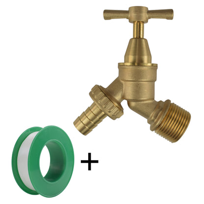 Brass Bib Tap Kit with Barb/Quick Connect Outlet, 1/2" and 3/4" BSP Thread Inlet