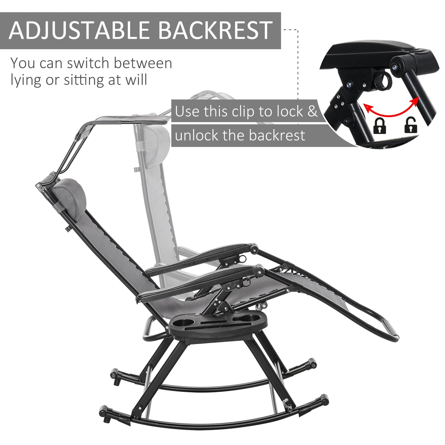 Folding Recliner Chair Outdoor Lounge Rocker Zero-Gravity Seat w/ Adjustable