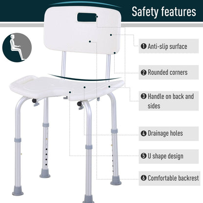 Aluminium Alloy Adjustable Shower Stool - White