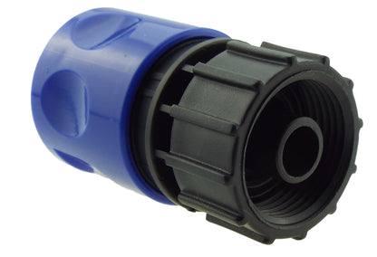 Hose Connector Blue with In-Line BSPM Valve and 16mm Barbed Straight