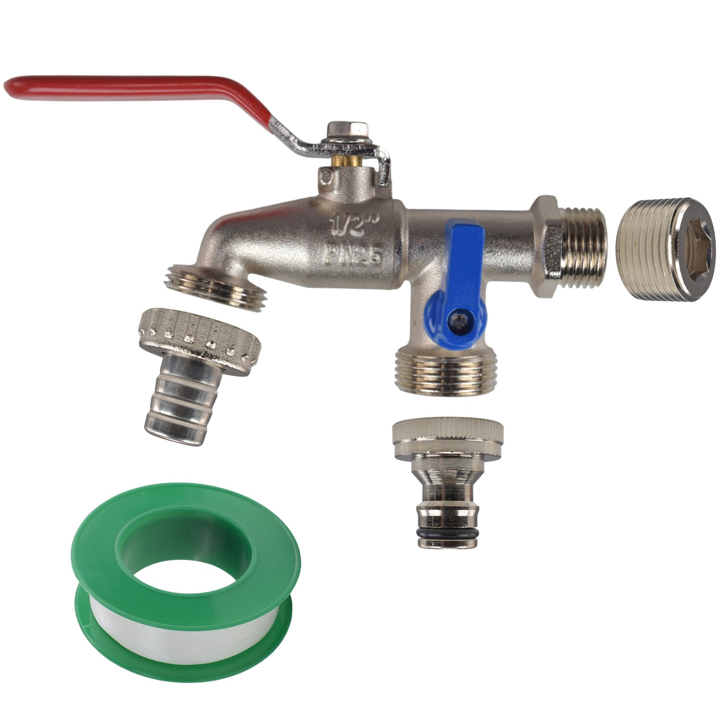 Double Lever Tap Kit with Barb/Quick Connect Outlet, 1/2" and 3/4" BSP Thread Inlet