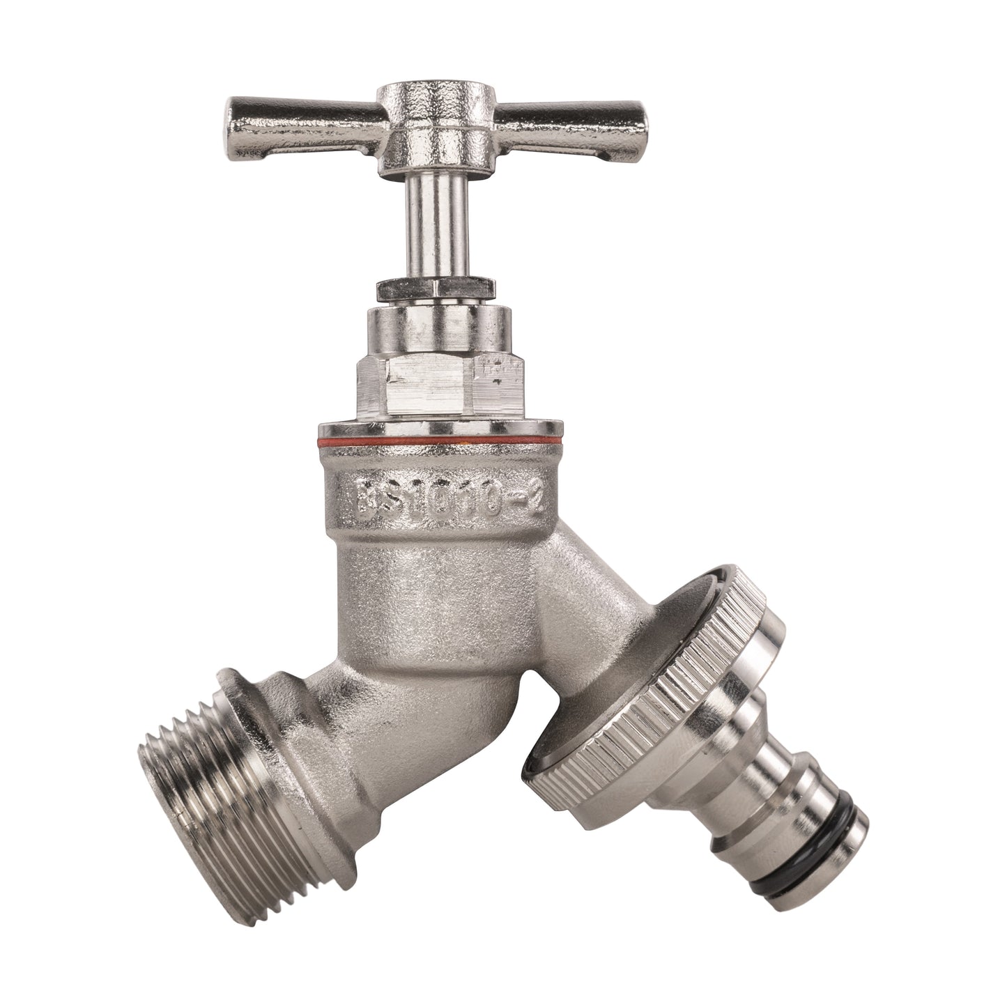 Garden Bib Tap Brass Nickle Plated 1/2" BSPM Inlet + Snap-On Male