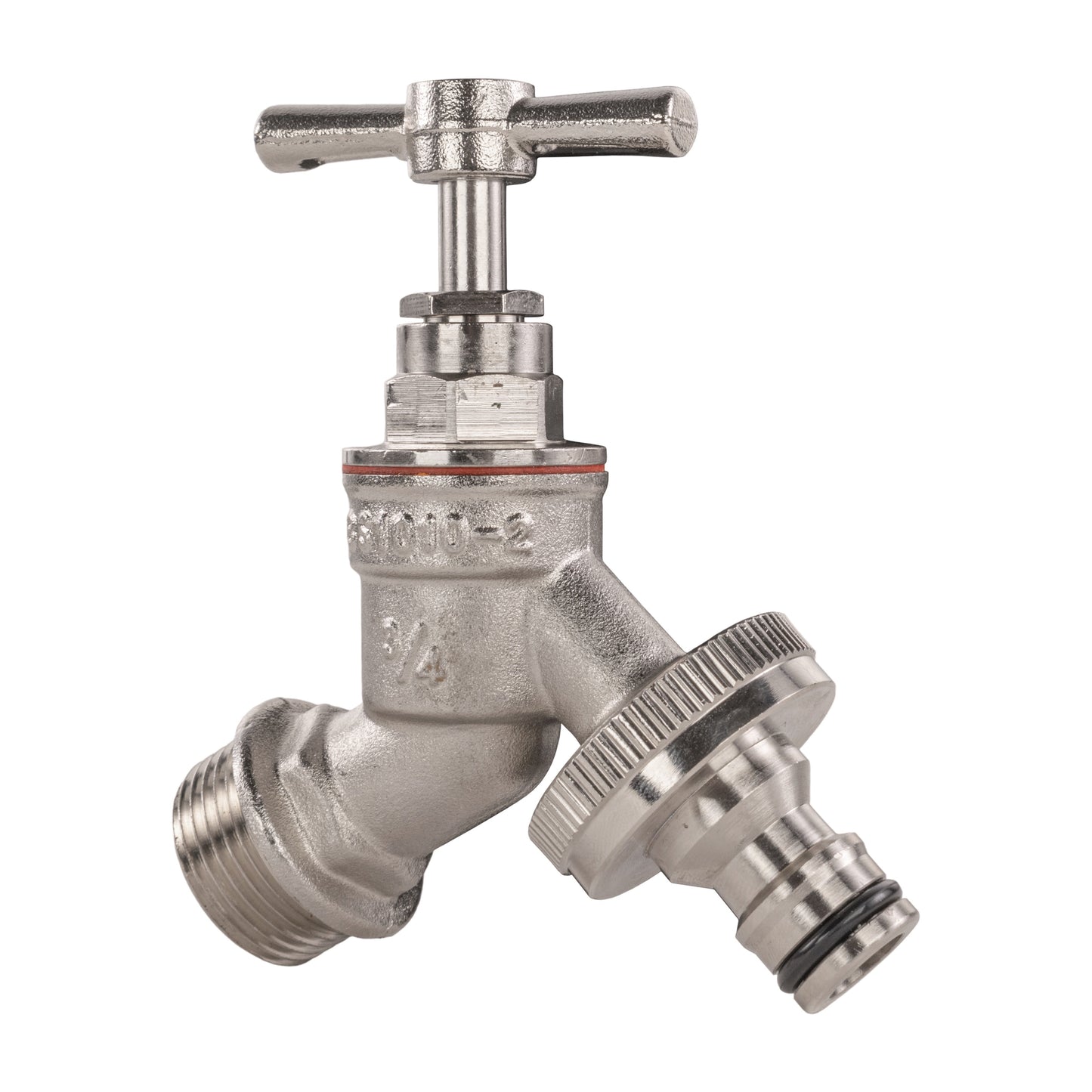 Garden Bib Tap Brass Nickle Plated 3/4" BSPM Inlet + Snap-On Male