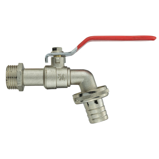 Garden Lever Tap Brass Nickle Plated 3/4" BSPM Inlet Barb Outlet Bradas