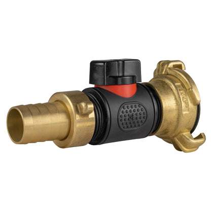 19mm Brass Barb with In-Line BSPM Valve and Geka Type Connector
