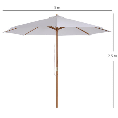 3M Fir Wooden Parasol Garden Umbrellas 8 Ribs Bamboo Sun Shade Patio Outdoor Umbrella Canopy