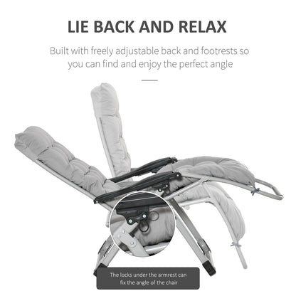 2-Piece Reclining Zero Gravity Chair Metal Frame Folding Garden Sun Lounger with Cushion Headrest Light Grey