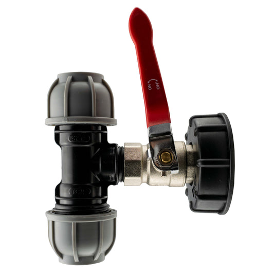 IBC 2” S60X6 Cap with Lever Valve and 25mm MDPE Tee