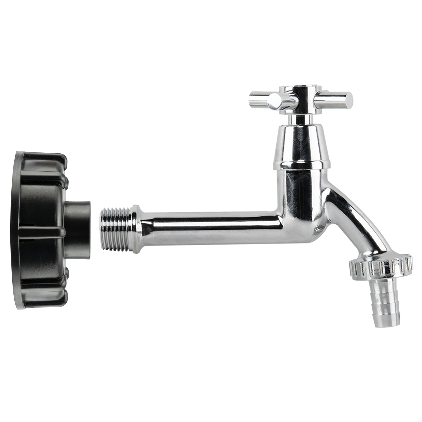 IBC 2" S60X6 - 1/2" BSP Cap with Extended Brass Chrome Tap 1/2" Barb