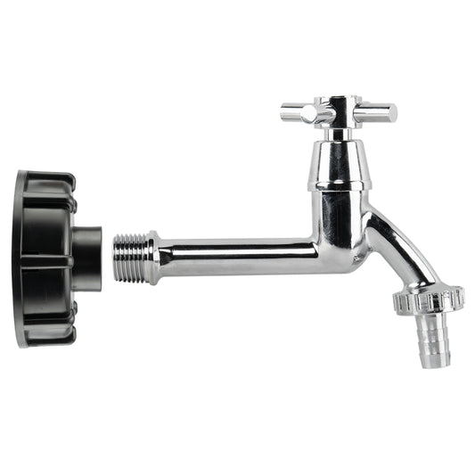 IBC 2" S60X6 - 1/2" BSP Cap with Extended Brass Chrome Tap 1/2" Barb