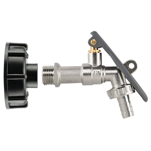 IBC 2" S60X6 - 1/2" BSP Cap with Lever Tap Hose Barb and Lever Lock