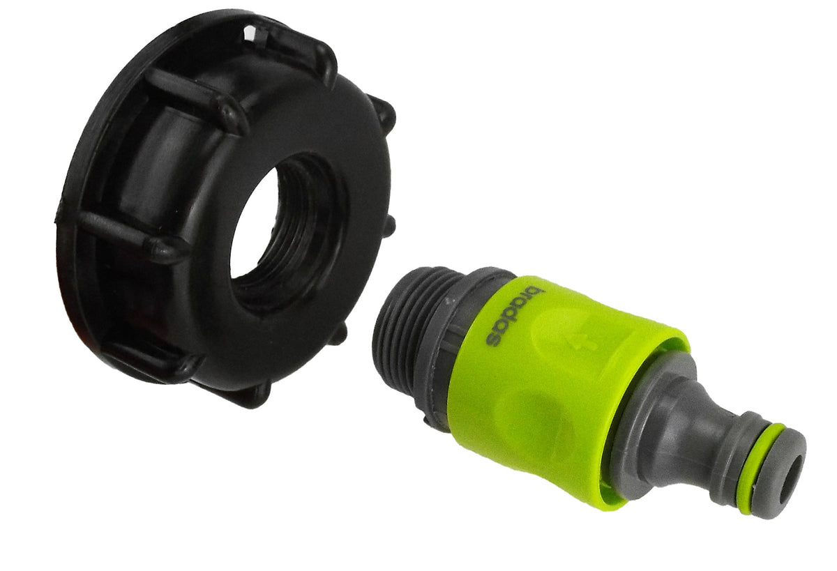 IBC 2” S60X6 Cap with ¾” BSP Threaded Hose Connector and Double Male Lime