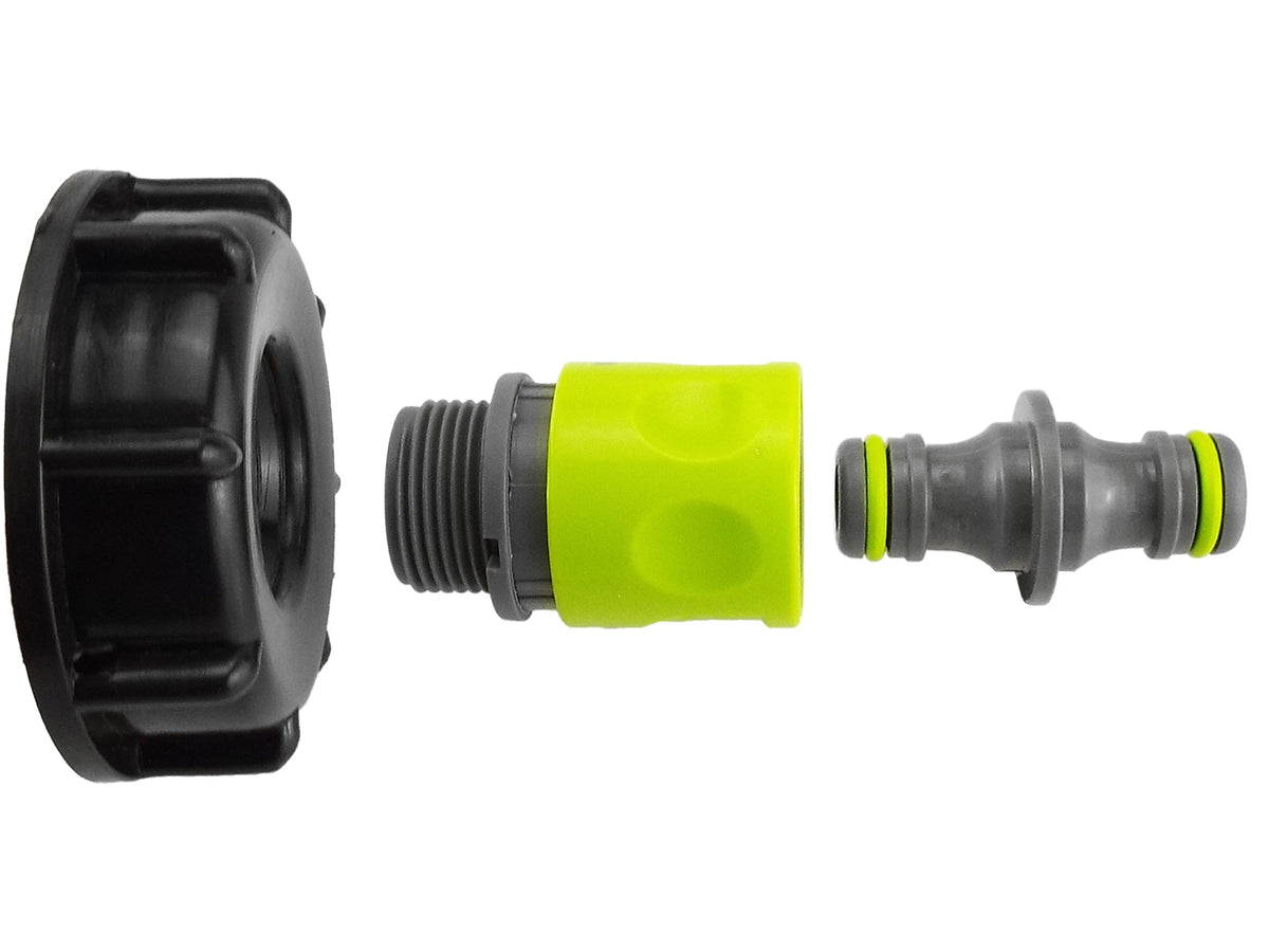 IBC 2” S60X6 Cap with ¾” BSP Threaded Hose Connector and Double Male Lime