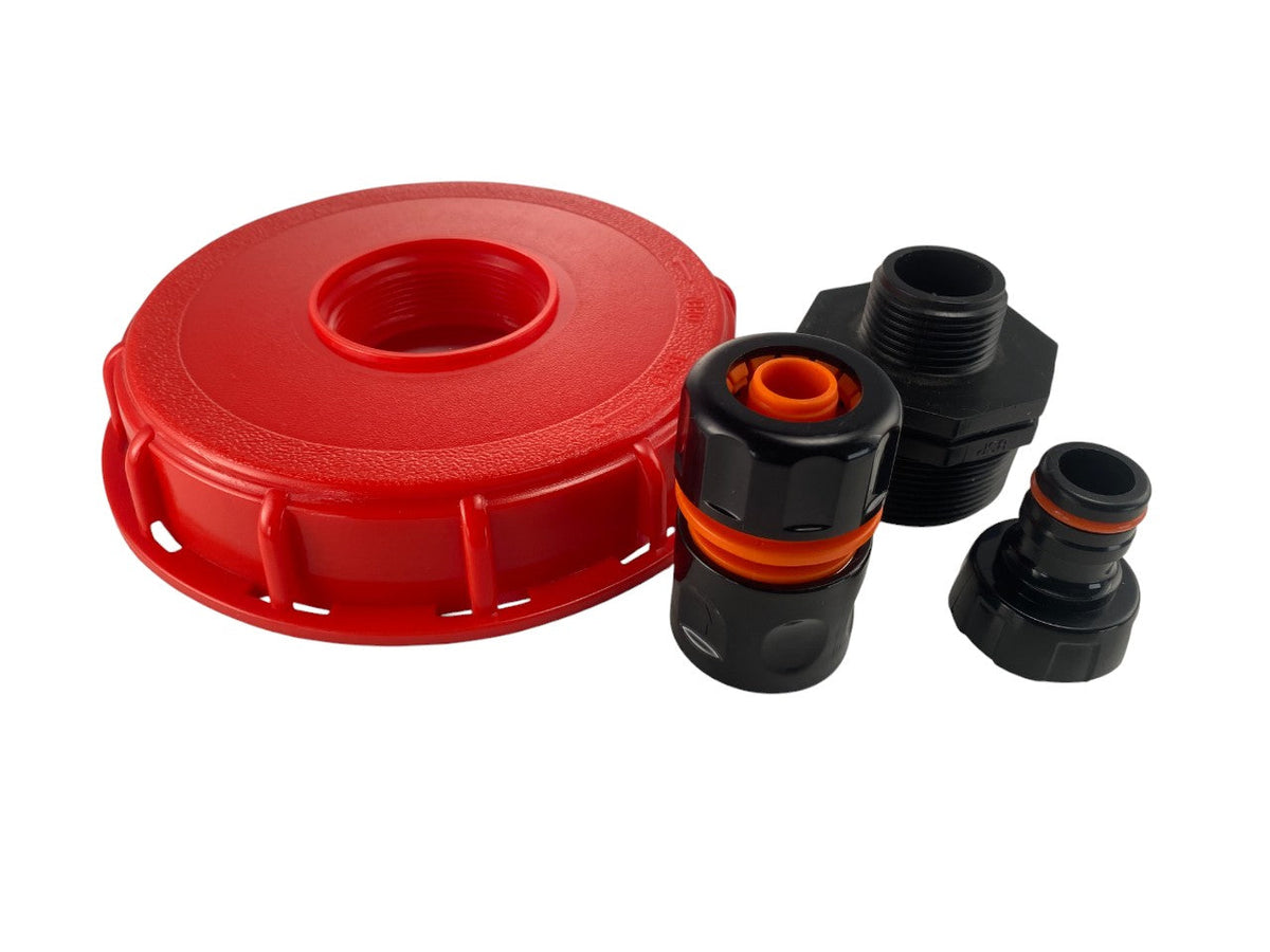 IBC 6-inch Cap Kit with 3/4” Hose Pipe Connector (Black)