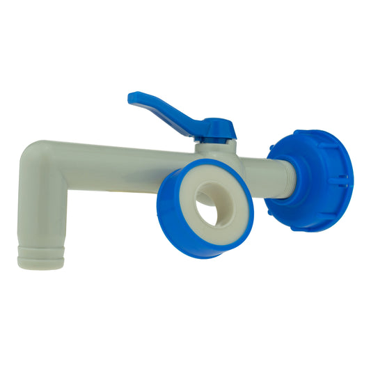 PP TAP 90 DEGREE WITH 1"BSPM INLET 32mm Barb Outlet + PTFE TAPE