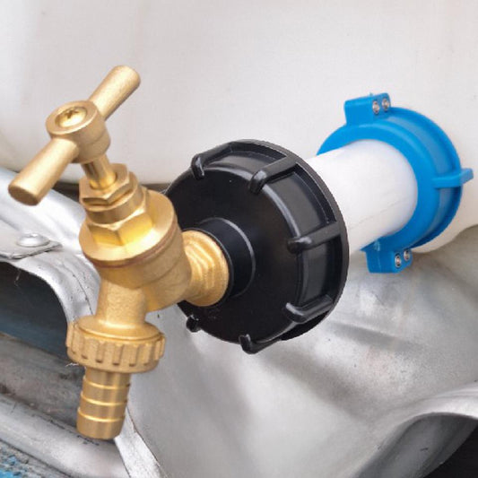 IBC S60x6 M-F Extender Swivel with S60x6 Cap and ½” Barb Brass Bib Tap