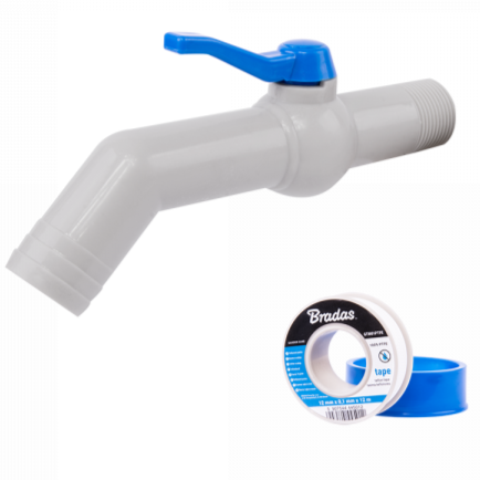 PP TAP 45 DEGREE WITH 1"BSPM INLET + PTFE TAPE