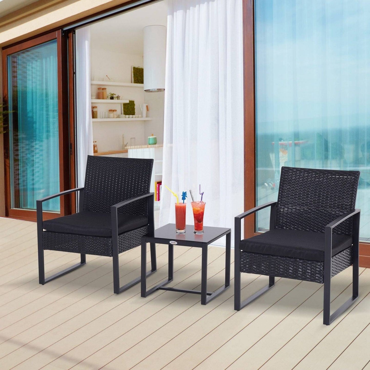 2 Seater Rattan Coffee Set-Black