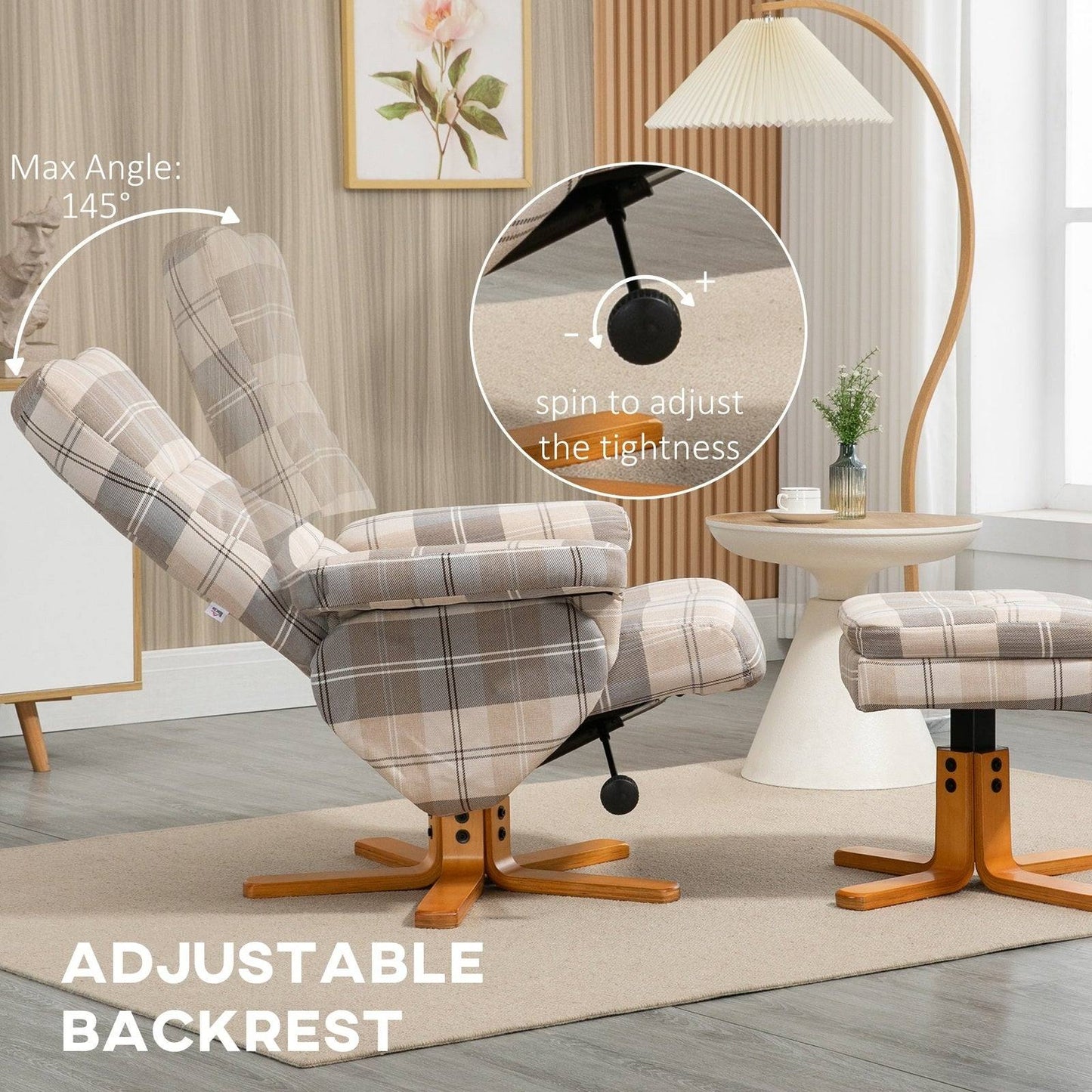 Linen Swivel Recliner Chair with Footstool