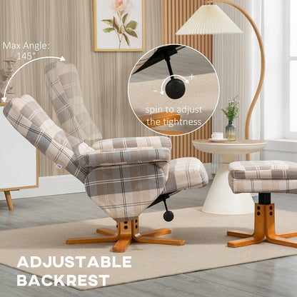 Linen Swivel Recliner Chair with Footstool