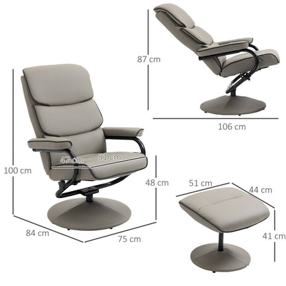 Recliner Chair with Ottoman 360° Swivel Faux Leather High Back Armchair w/ Footrest Stool for Home Office