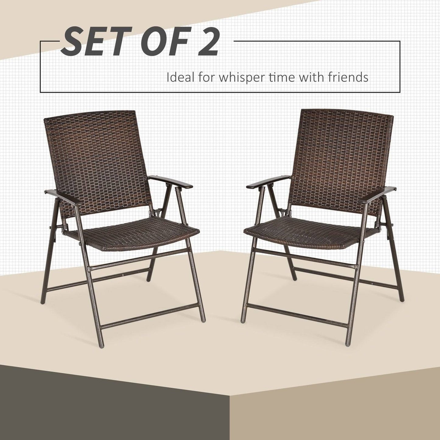 2-Piece Rattan Chair Garden Furniture Wicker Foldable Chair Steel Frame for Backyard Poolside Garden