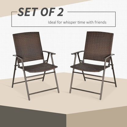 2-Piece Rattan Chair Garden Furniture Wicker Foldable Chair Steel Frame for Backyard Poolside Garden