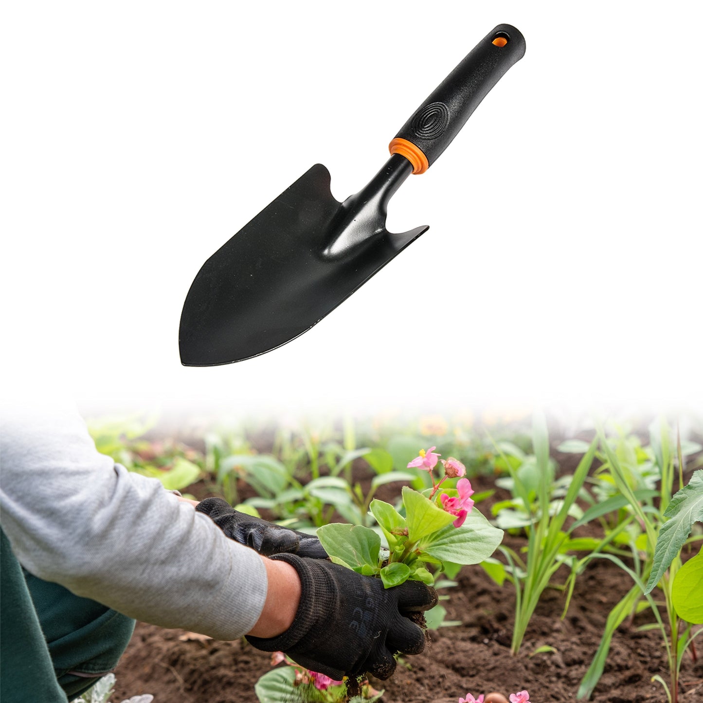 Wide Spade Garden Tool with Multifunction Kneeler Mat, Orange