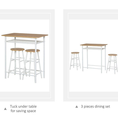 3-Piece Dining Kitchen Set with 1 Table and 2 Matching Chairs for Home Pub Cafe