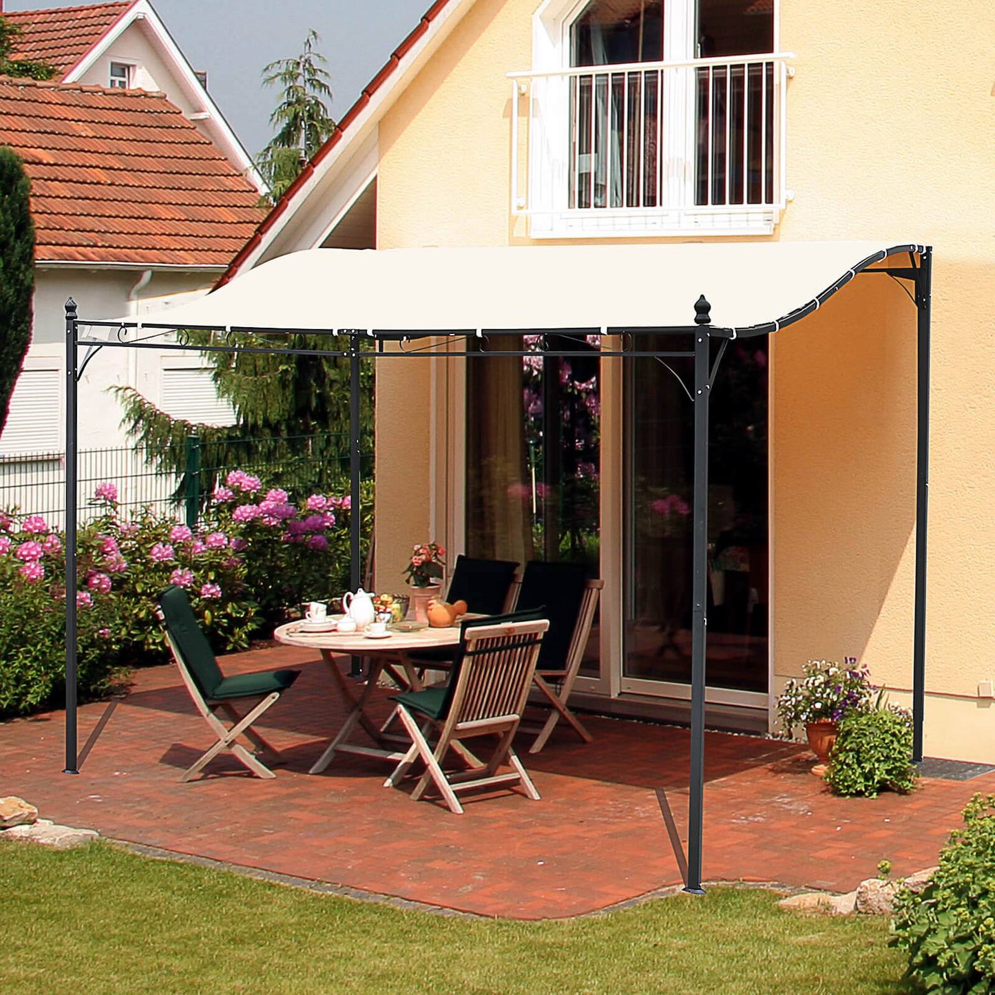Outsunny 3X3 M Wall Mounted Garden Porch-Black/Cream White