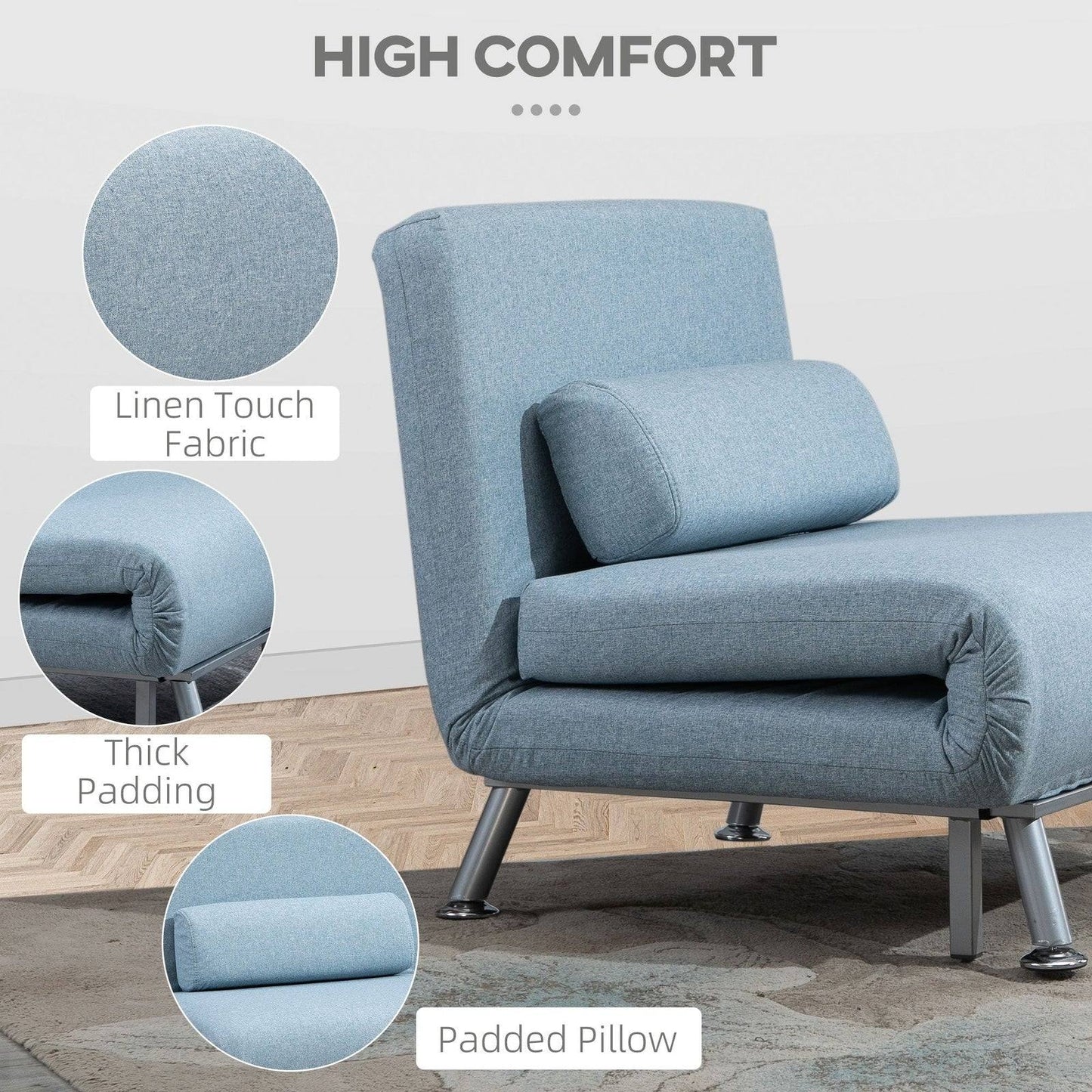 Adjustable Back Futon Sofa Chair - Blue