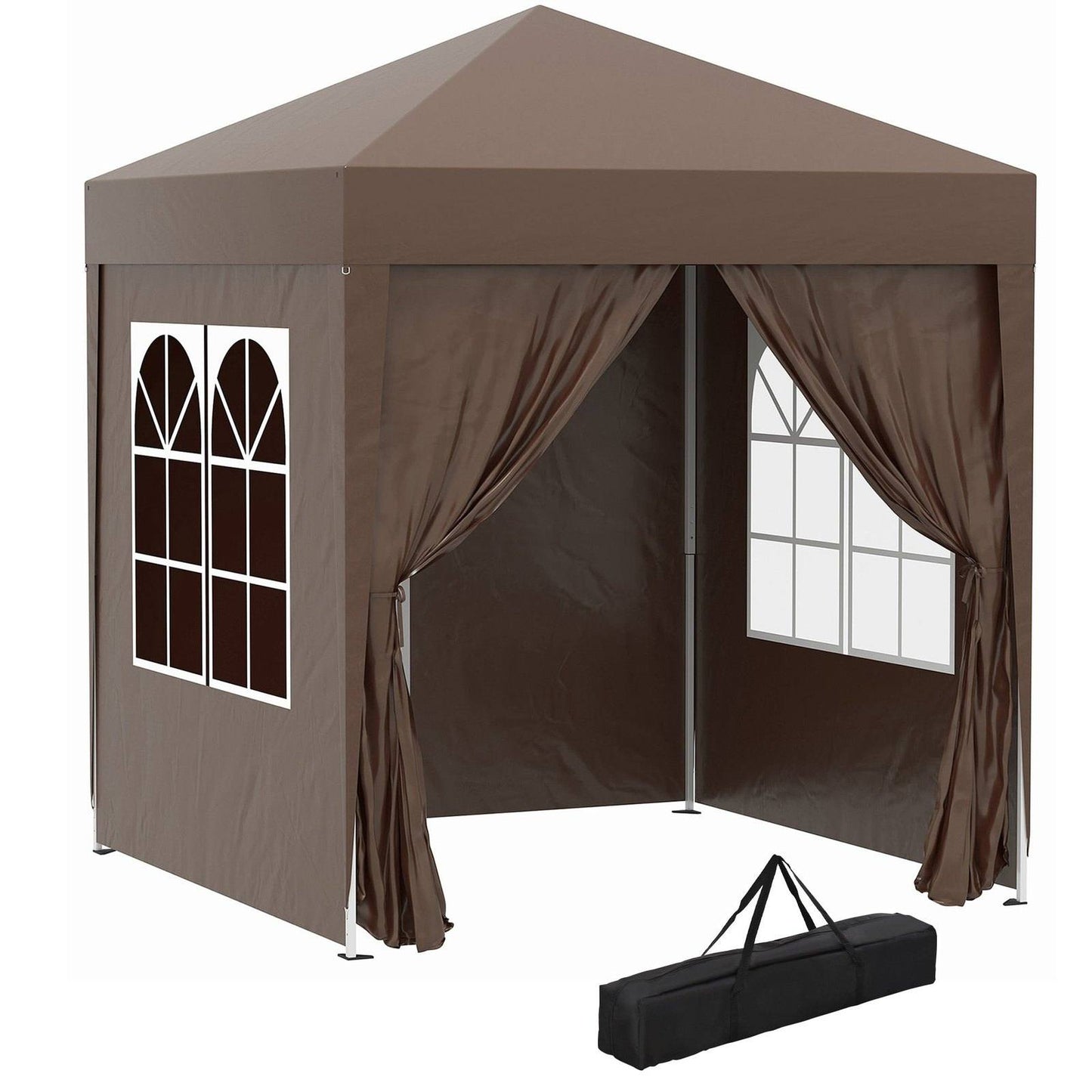 2m x 2m Garden Pop Up Gazebo Marquee Party Tent Wedding Awning Canopy New With free Carrying Case Coffee + Removable 2 Walls 2 Windows