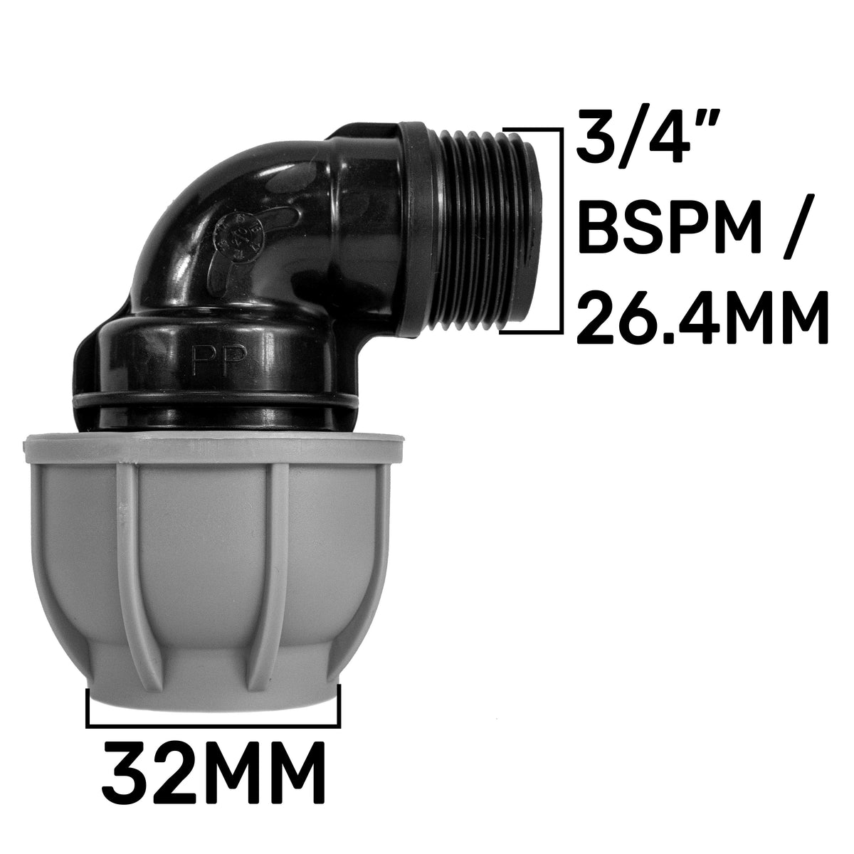 Wall Flange Kit 32mm MDPE + Lever Valve + 32mm MDPE Elbow
