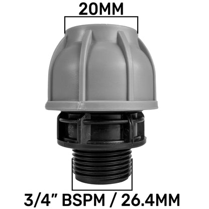 20mm MDPE Straight with BSPF-Quick Connect Valve & Hose Connector 3/4" BSPM