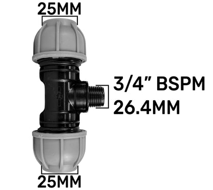 Wall Flange Kit 25mm MDPE + Lever Valve + 25mm MDPE Tee