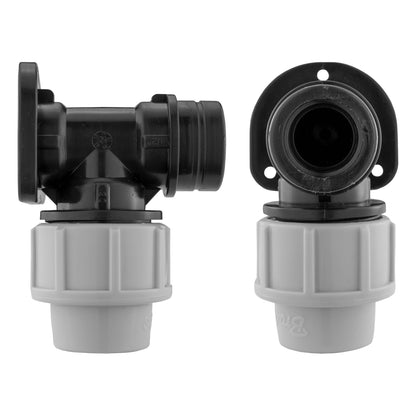 Wall Flange Kit 20mm MDPE with Nylon ½” Barb Tap and Quick Connect Outlet