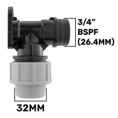 Wall Flange Kit 32mm MDPE + Male Click Lock + Hose Connector